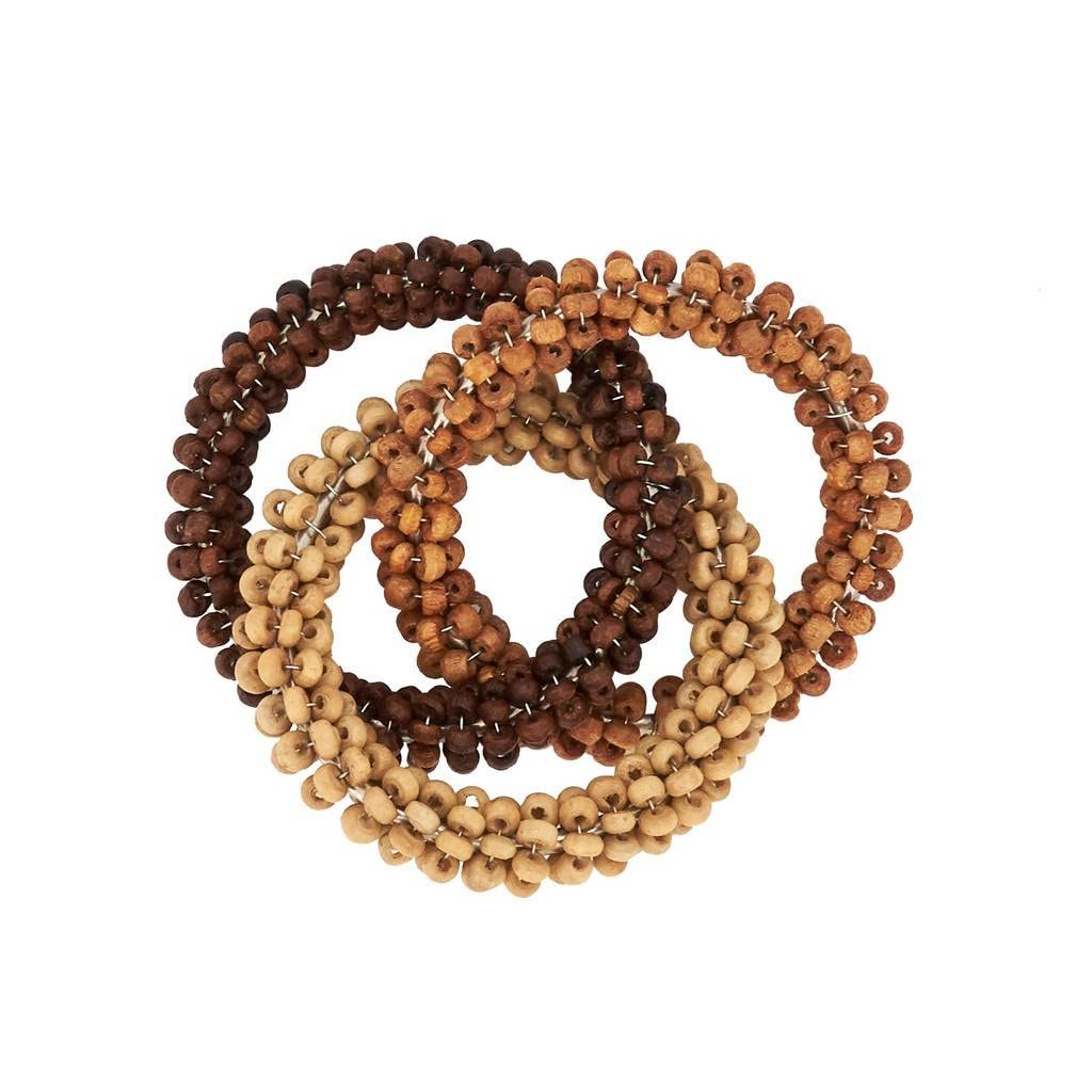Fennco Styles Handmade Beaded Interlock Design Napkin Rings, Set of 4 - Natural Wooden Beads Napkin Holders for Home Décor, Family Dinner, Banquets and Special Events