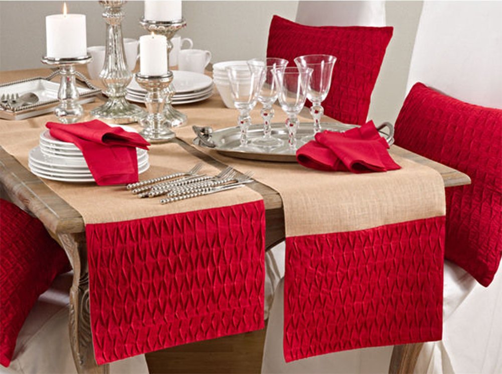 Fennco Styles Kamala Pleated Diamond Jute Table Runner, One Piece, 16"x72" Rectangular