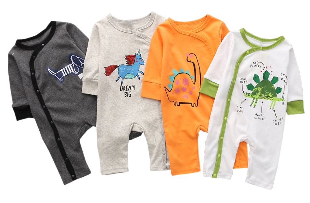 stylesilove Chic and Fun Animal Character Infant Baby Boy Long Sleeve Cotton Jumpsuit Outfit