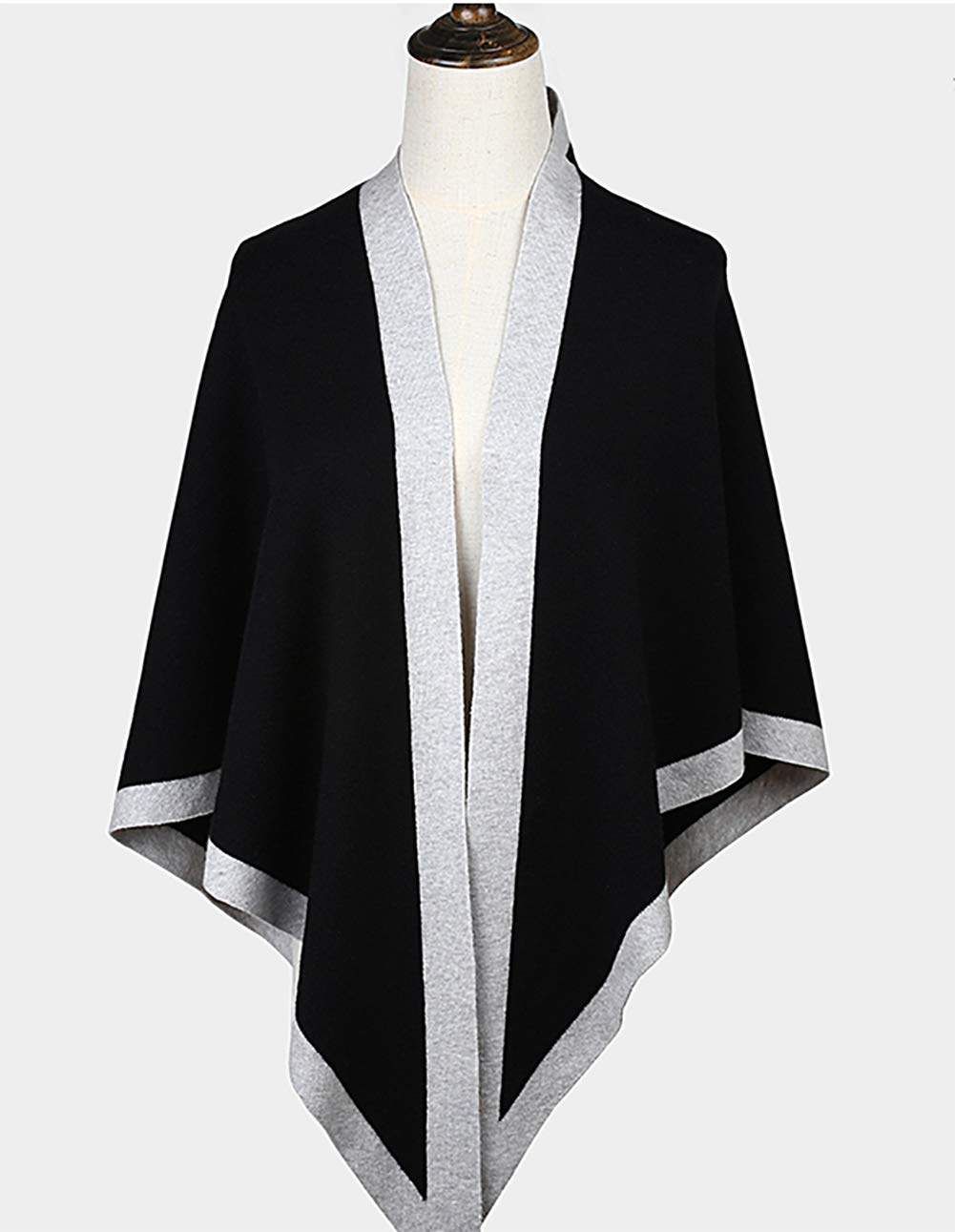 stylesilove Women Wool Blend Cashmere Knitted Solid Color Triangular Shawl with Contrast Border Lightweight Stole Wrap Scarf