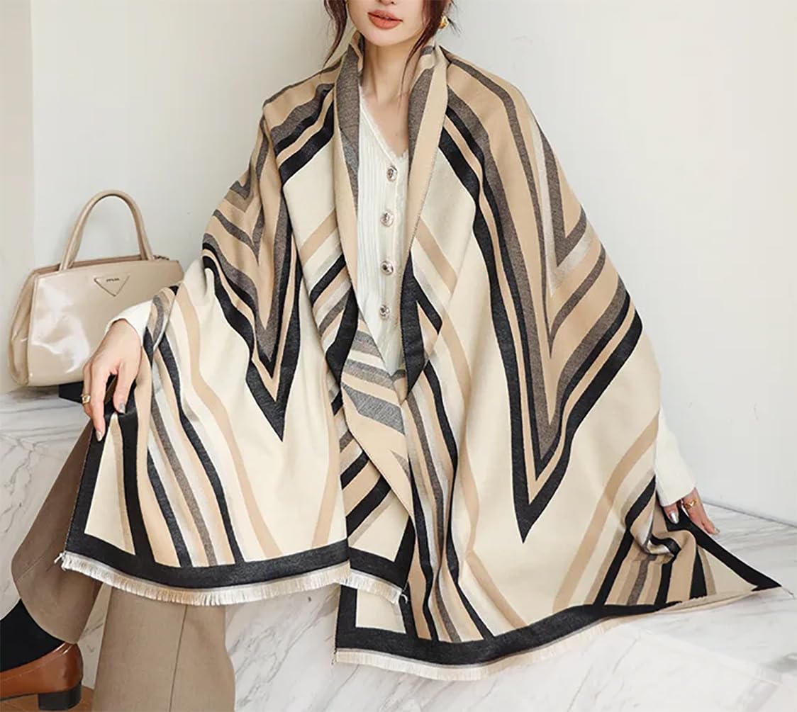 stylesilove Women Vivid Striped Cashmere Like Scarf Warm Ultra Soft Scarves Shawl Neck Wraps for All Season, 4 Colors