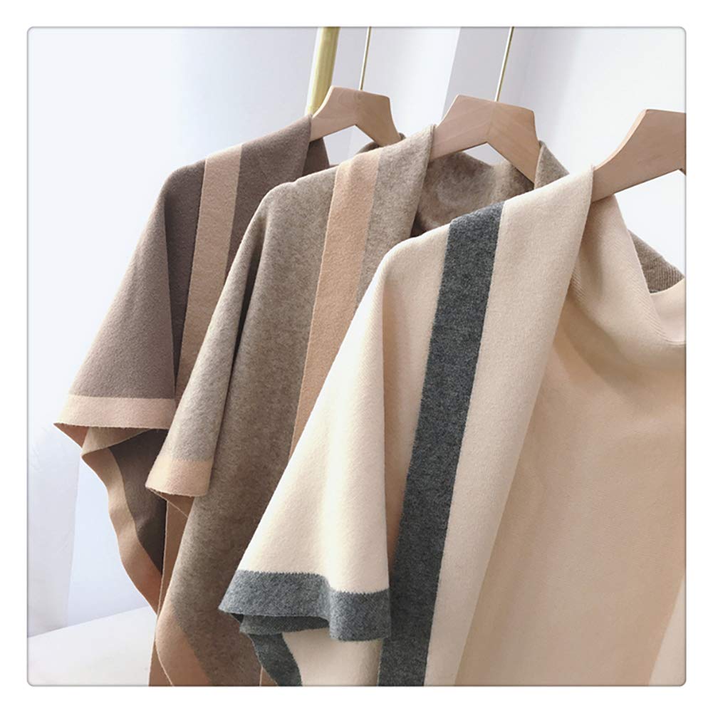 stylesilove Women Wool Blend Cashmere Knitted Solid Color Triangular Shawl with Contrast Border Lightweight Stole Wrap Scarf