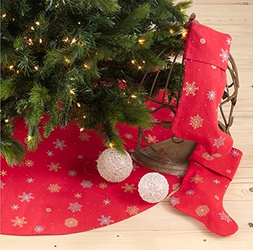 Fennco Styles Holiday Decor Snowflake Red Cotton Christmas Stocking Holder 13" W x 19" L