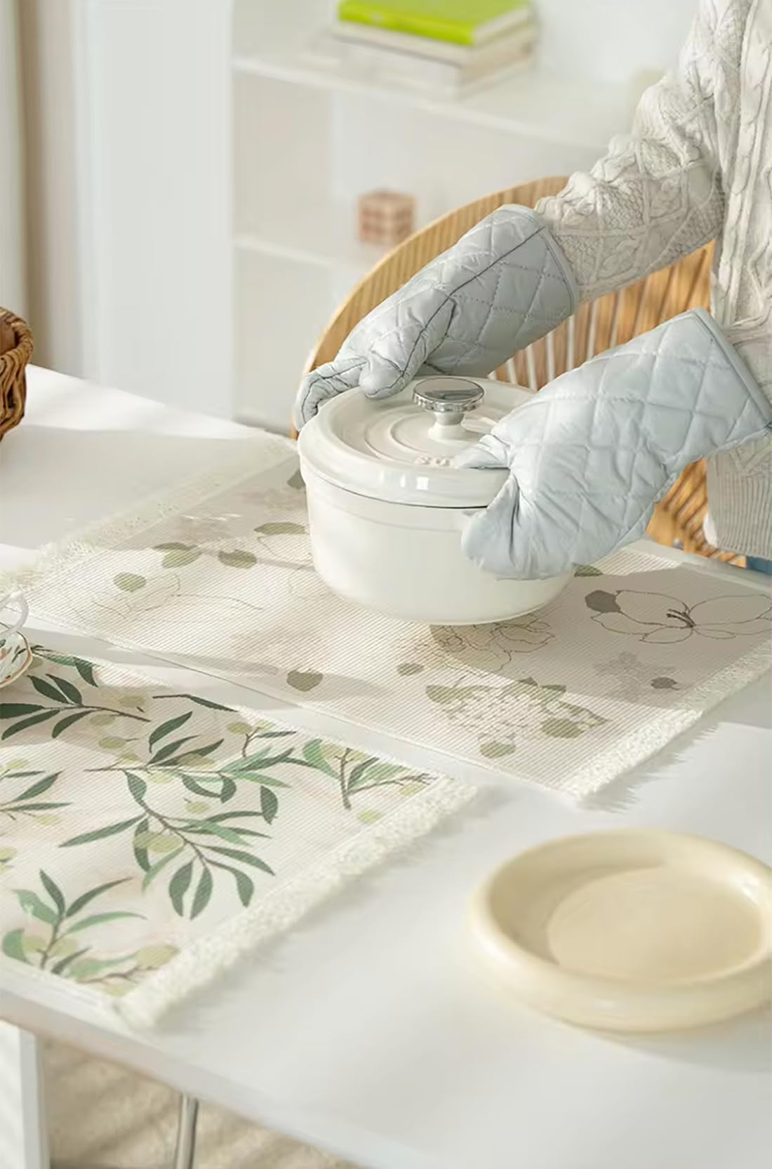 Fennco Styles Wildflowers Printed with Fringe Placemats 14" W x 19" L, Set of 4 - Pink Floral Table Mats for Dining Room, Banquets, Family Gatherings, and Holidays