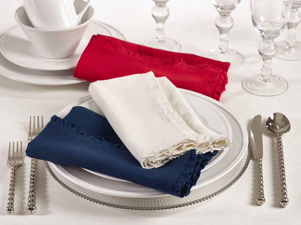 Fennco Styles Melina Collection Red Ruffled Design Cloth Napkins 20" W X 20" L, Set of 4