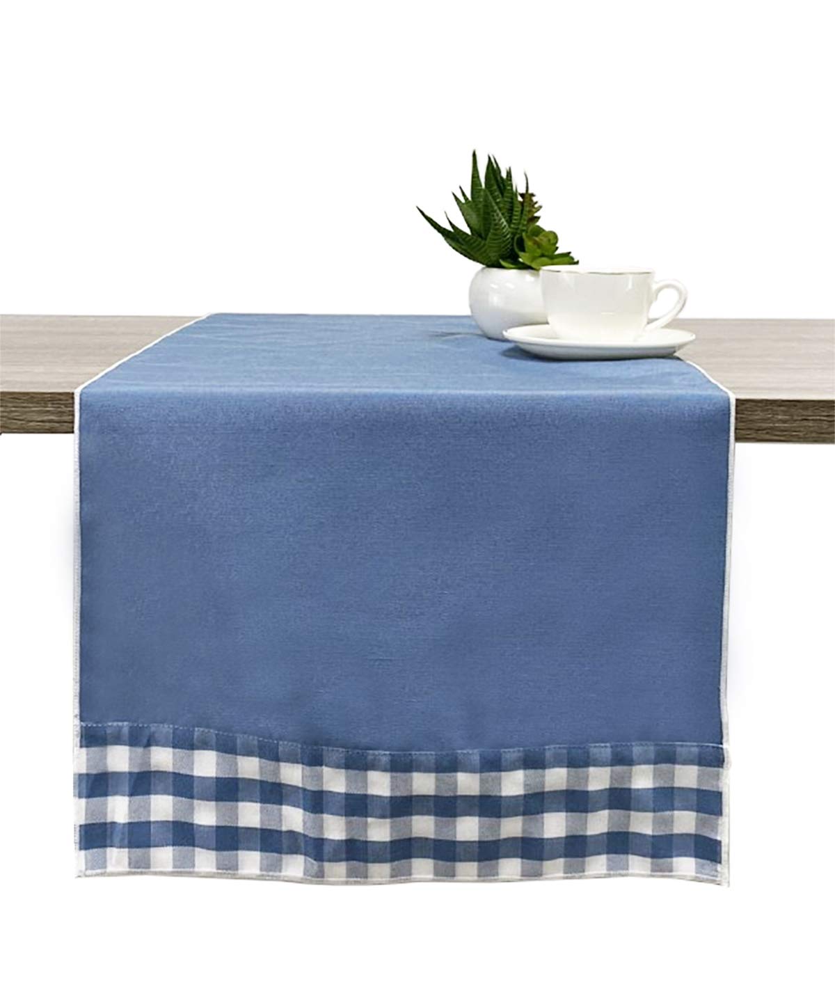 Fennco Styles Handmade Reversible Checkered Border Design Table Runner - Check Table Cover for Home, Dining Table, Banquet and Special Occasion