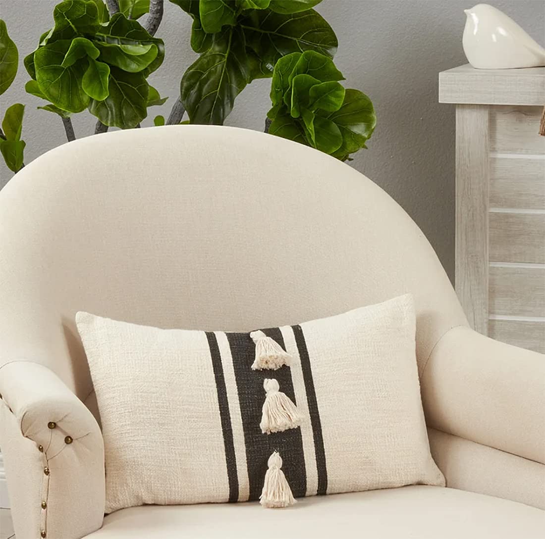 Fennco Styles Woven Striped Tassel Decorative Cotton Throw Pillow - Textured Cushion for Home, Couch, Bedroom, Living Room and Office Décor