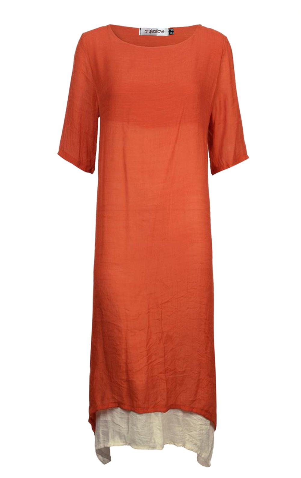 stylesilove Women Girls Short Sleeve Linen-Cotton Loose Long Maxi Dress