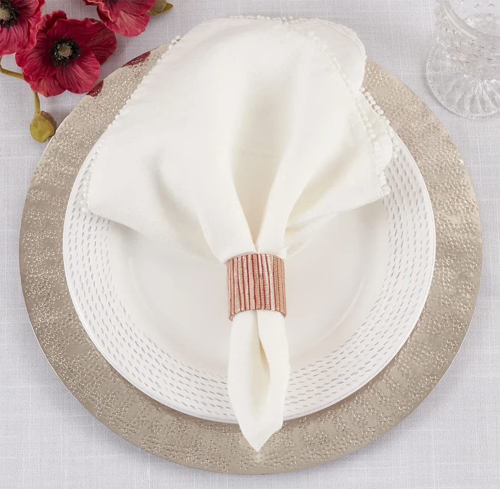 Fennco Styles Braided Water Hyacinth Napkin Rings, Set of 4 - Shimmering Woven Nubby Napkin Holders for Home, Dining Table, Banquets, Holidays and Special Events
