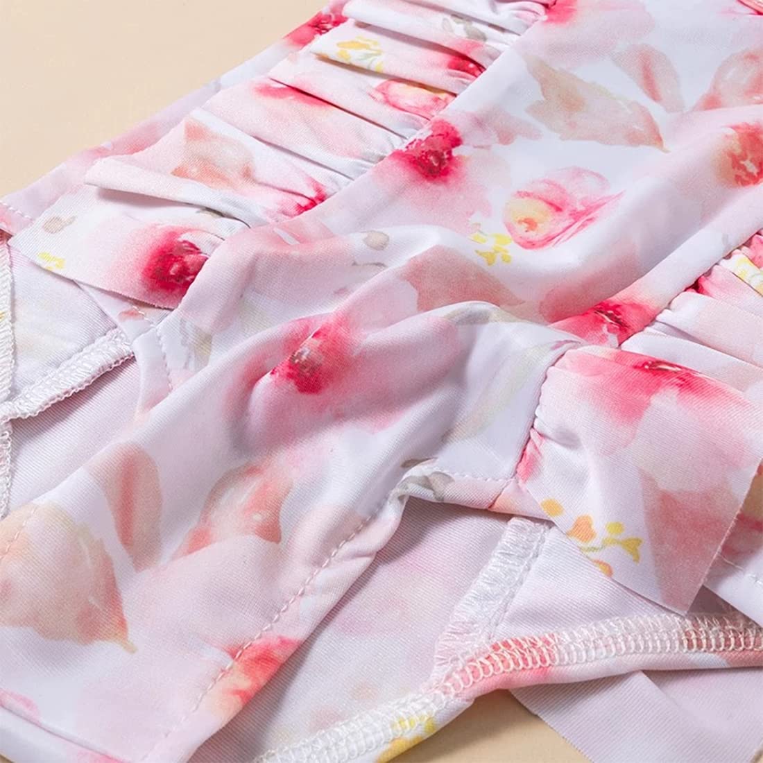 stylesilove Baby Toddler Girls Watercolor Floral Print Ruffled One-Piece Swimsuit & Headband Pink Bathing Suit Beach Swimwear