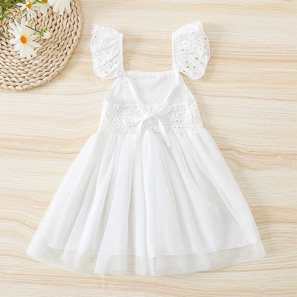 stylesilove Baby Toddler Girls Embroidered Eyelet Tulle Dress Princess Girl Ruffle Crisscross Sun Dress Outfit