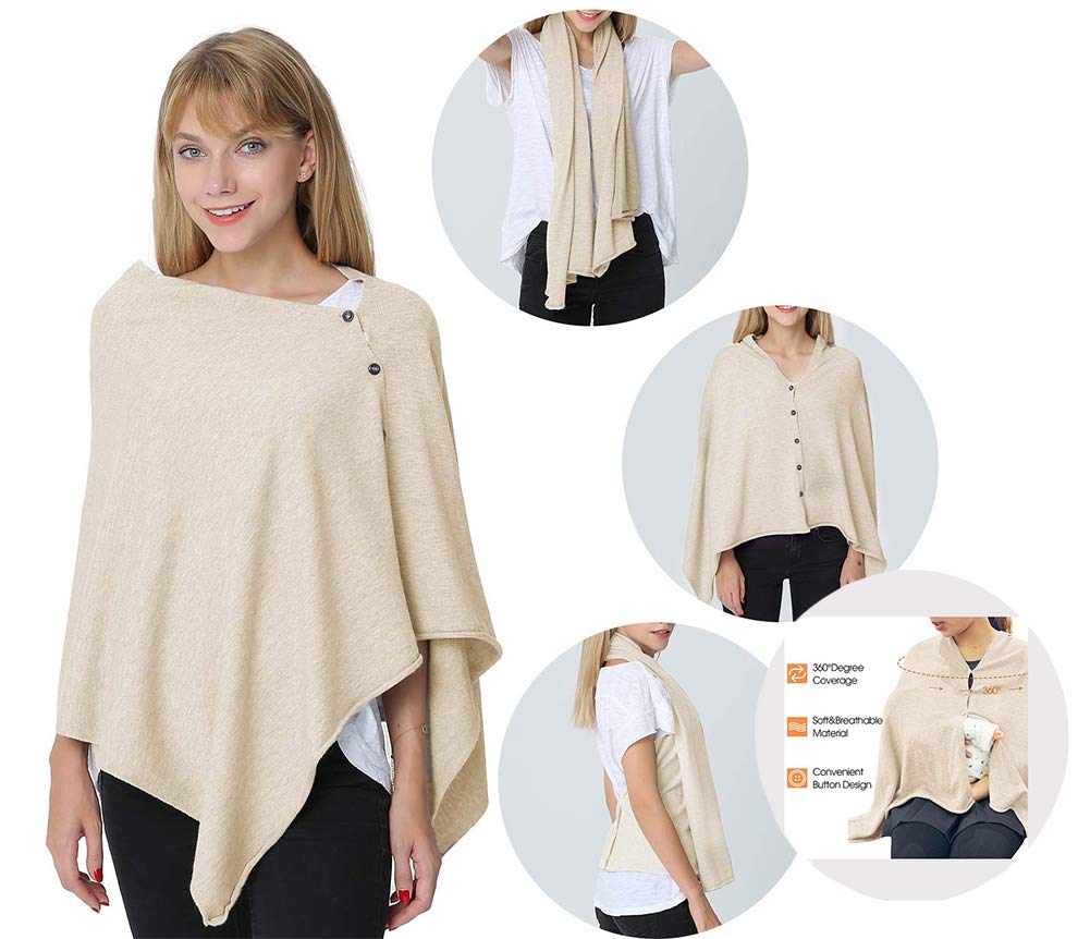 stylesilove Multi-Use Knit Nursing Shawl Poncho Adjustable Buttons for Breastfeeding Protection Nursing Cover Infinity Scarf