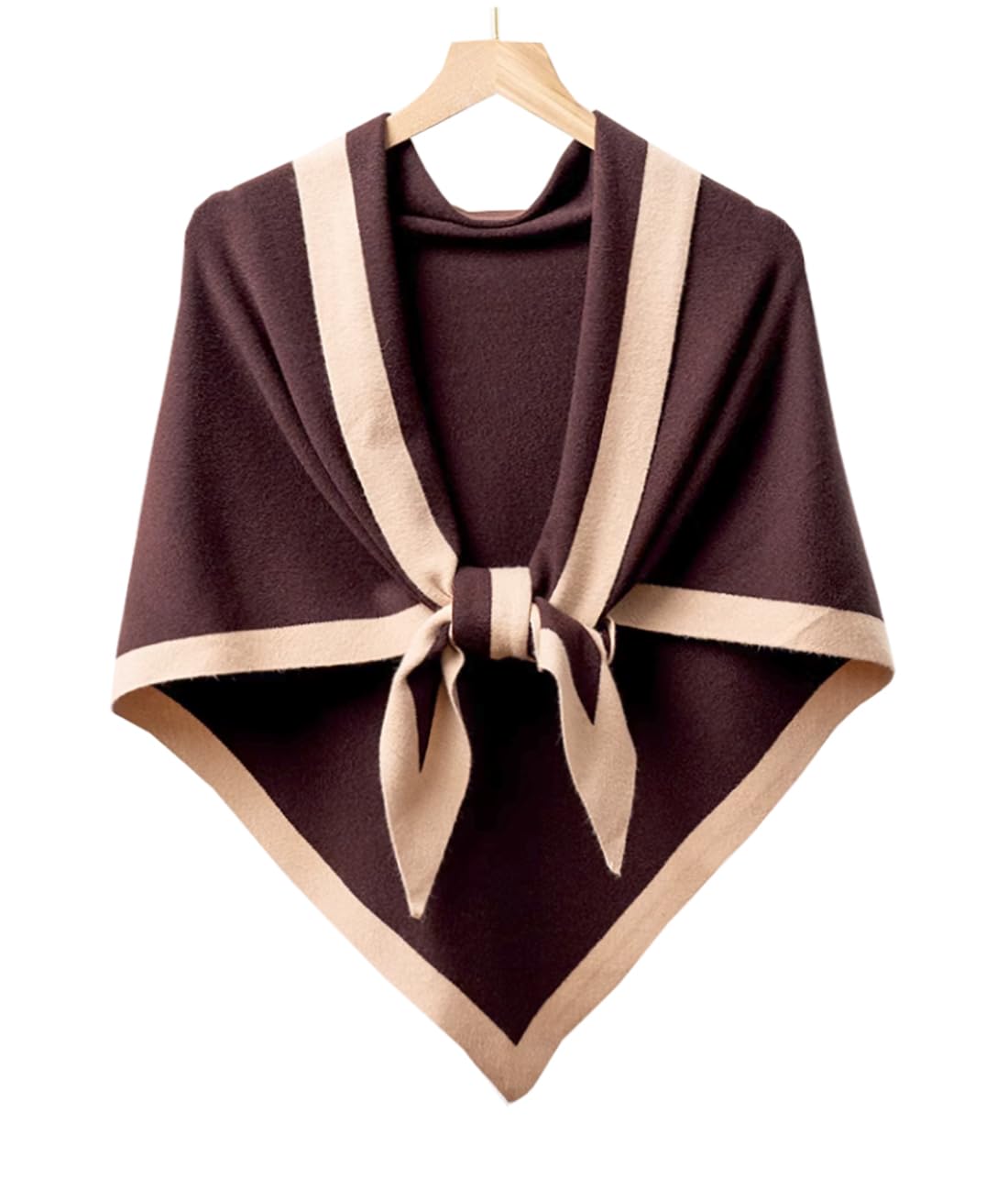 stylesilove Women Wool Blend Cashmere Knitted Solid Color Triangular Shawl with Contrast Border Lightweight Stole Wrap Scarf