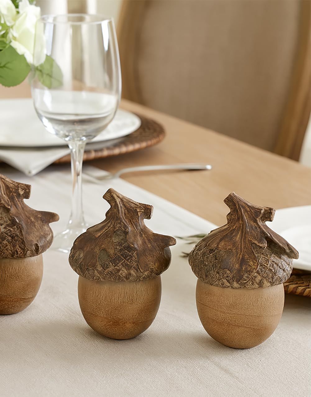 Fennco Styles Decorative Rustic Resin Acorn 5" H Sculpted - Tabletop Small Natural Acorn for Christmas, Holiday, Home, Desk, Mantel and Office Decor