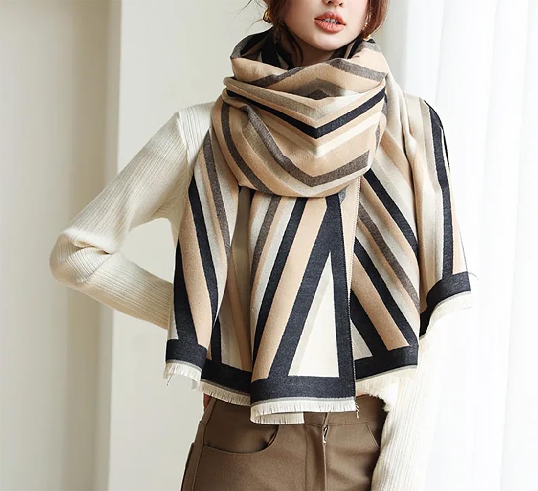 stylesilove Women Vivid Striped Cashmere Like Scarf Warm Ultra Soft Scarves Shawl Neck Wraps for All Season, 4 Colors