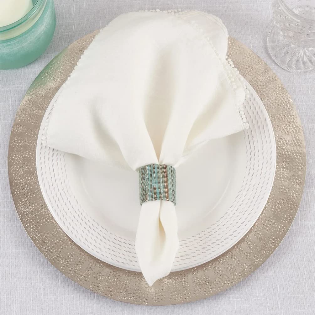 Fennco Styles Braided Water Hyacinth Napkin Rings, Set of 4 - Shimmering Woven Nubby Napkin Holders for Home, Dining Table, Banquets, Holidays and Special Events