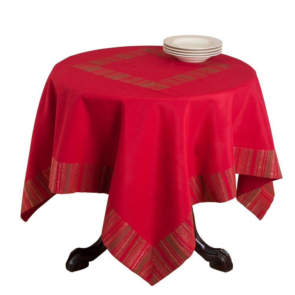 Fennco Styles Woven Striped Design Square Tablecloth 40" W X 40" L - Red Table Cover for Home, Banquets, Christmas, Holidays and Family Gatherings