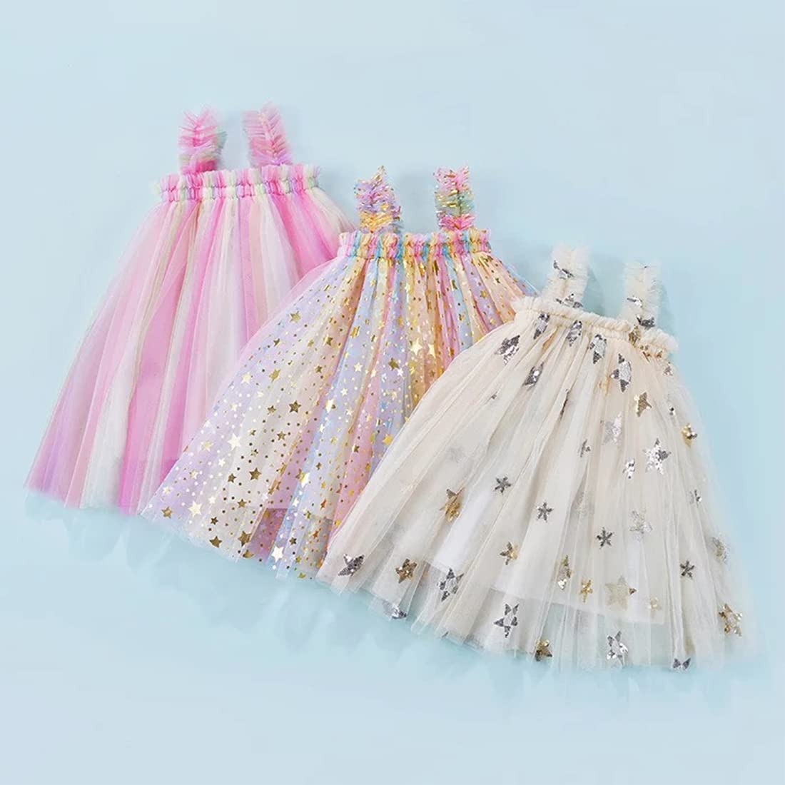 stylesilove Baby Toddler Girls Sleeveless Rainbow Mesh Tulle Star Tutu Dress Birthday Wedding Party Sundress Outfit