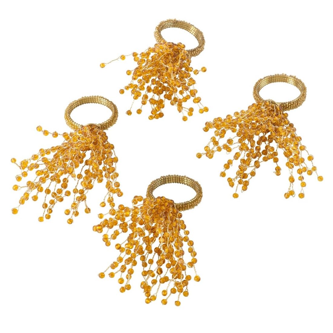 Fennco Styles Beaded Spray Design Napkin Rings, Set of 4 - Orange Napkin Holders for Home, Dining Table Decor, Banquets, Family Gathering and Special Occasion