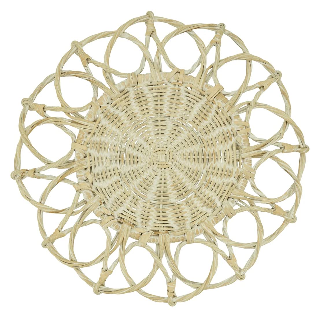 Fennco Styles Hand Twisted Rattan Placemat 15" Round, 1- Piece - Caramel Boho Flower Table Mats Heat Resistant Insulation for Home, Boho Décor, Dining Table, Banquets, Special Events
