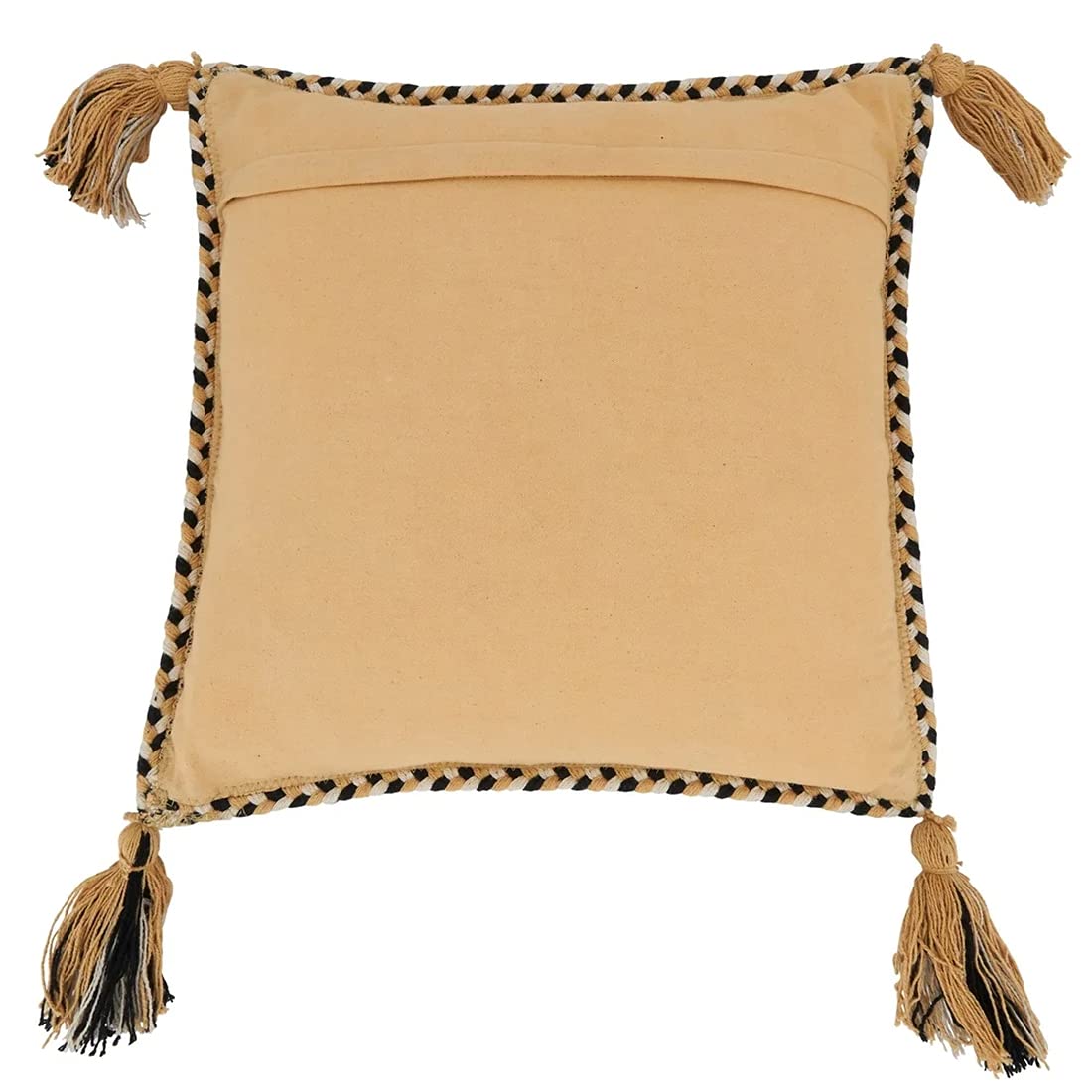 Fennco Styles Braided Broder Tassel Cotton Decorative Throw Pillow 18" W x 18" L - Woven Square Cushion for Home, Couch, Living Room, Bedroom, Office and Holiday Décor