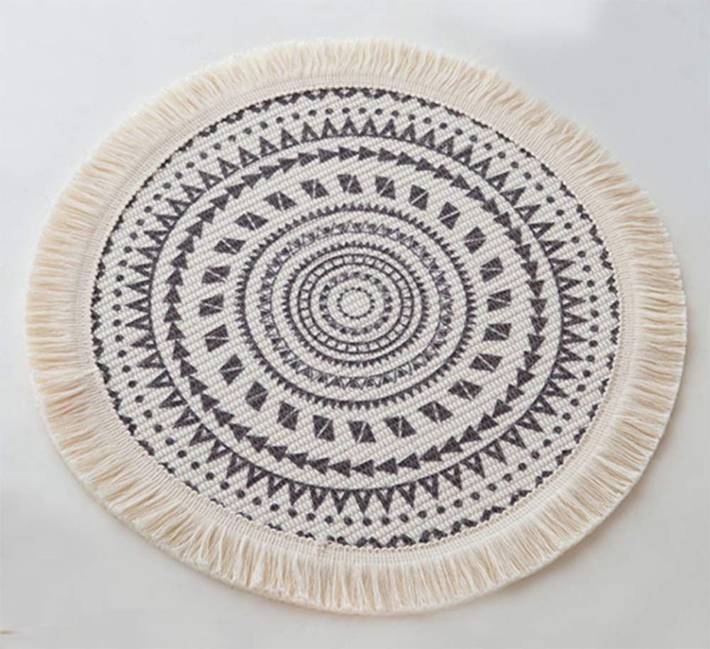 Fennco Styles Boho Geometric Fringe Decorative Cotton Placemats 13-inch Round, Set of 4 - Heat Resistant Insulation Table Mats for Home Decor, Dining Table, Banquets and Special Events