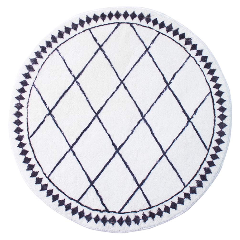 Fennco Styles Kids White Lattice Shag Area Rug 32" Round - Geometric Design Soft Non-Slip Fleece Play Mat for Boys Girls Bedroom Décor, Kids Playroom, Living Room, Nursery Décor