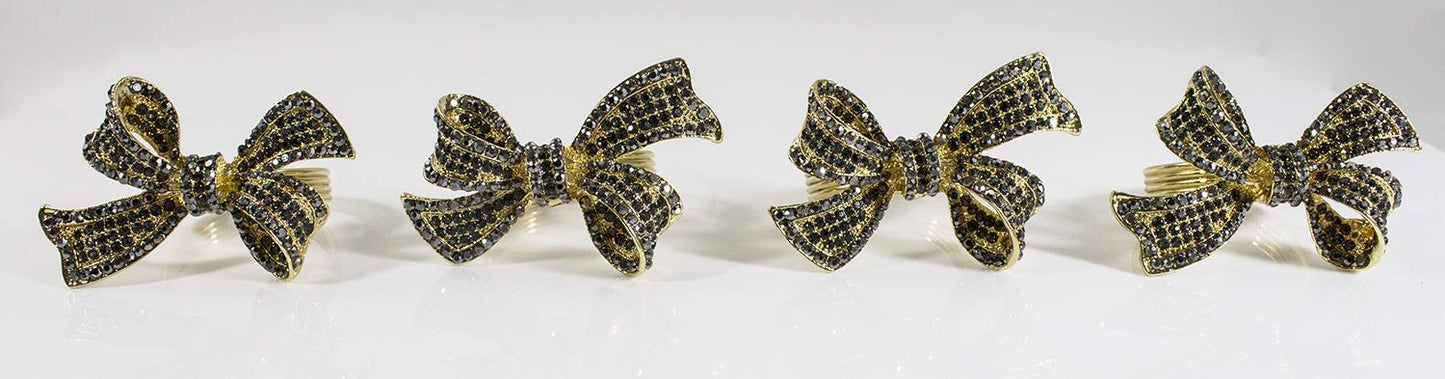 Fennco Styles Stunning Crystal Bowknot Gold-Plated Napkin Rings Wedding Holiday Table Decoration - Set of 4