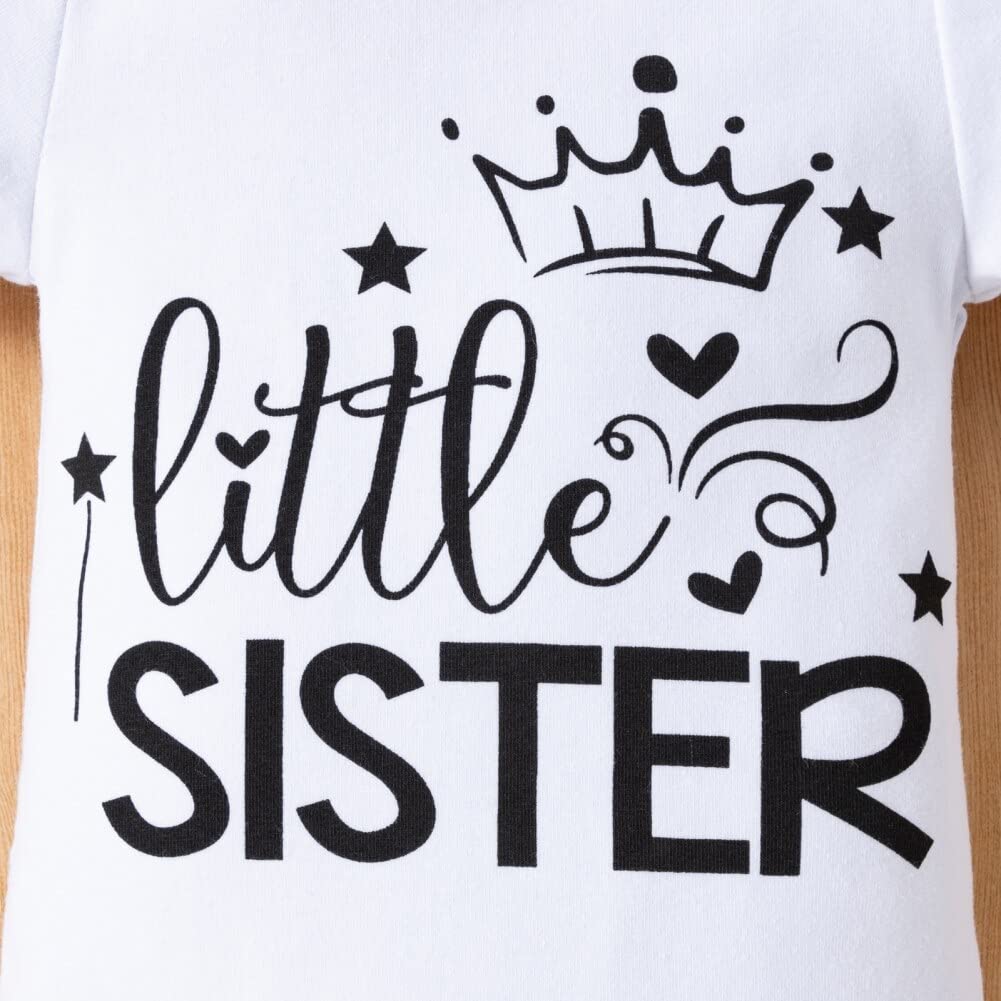 stylesilove Infant Baby Girls Little Sister Bodysuit and Dalmatian Dot Shorts, Bow Headband 3pcs Short Sleeve Cotton Outfit