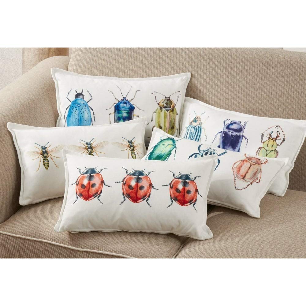 Fennco Styles Bugs Design 12”W x 20”L Decorative Throw Pillow – Rectangular Nature-Inspired Cushion for Couch, Sofa, Bedroom, Office and Living Room Décor