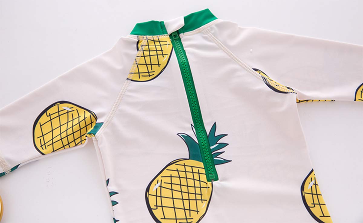 Styles I Love Little Boys Pineapple Print One-Piece Rash Guard Swimsuit with Swim Hat 2pcs White Bathing Suit Beach Swimwear