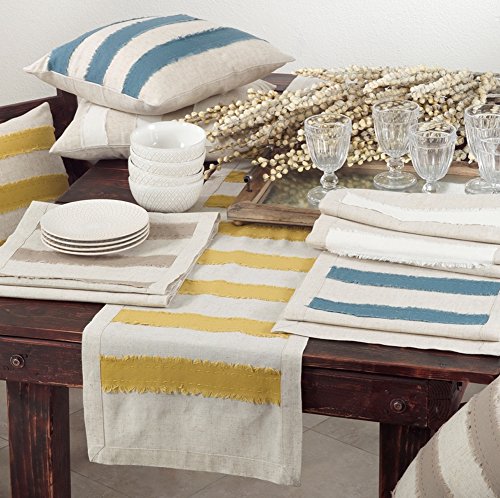 Fennco Styles Cap Ferrat Banded Linen Blend Table Runner - 16"x72" (Ivory)