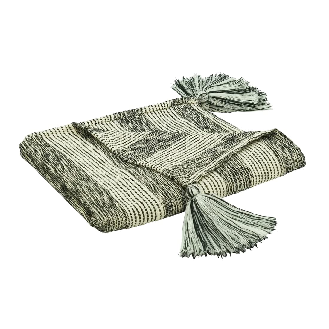 Fennco Styles Striped Design Tassel Cotton Throw Blanket 50" W x 60" L – Black & White Woven Blanket for Couch, Bedroom and Living Room Décor