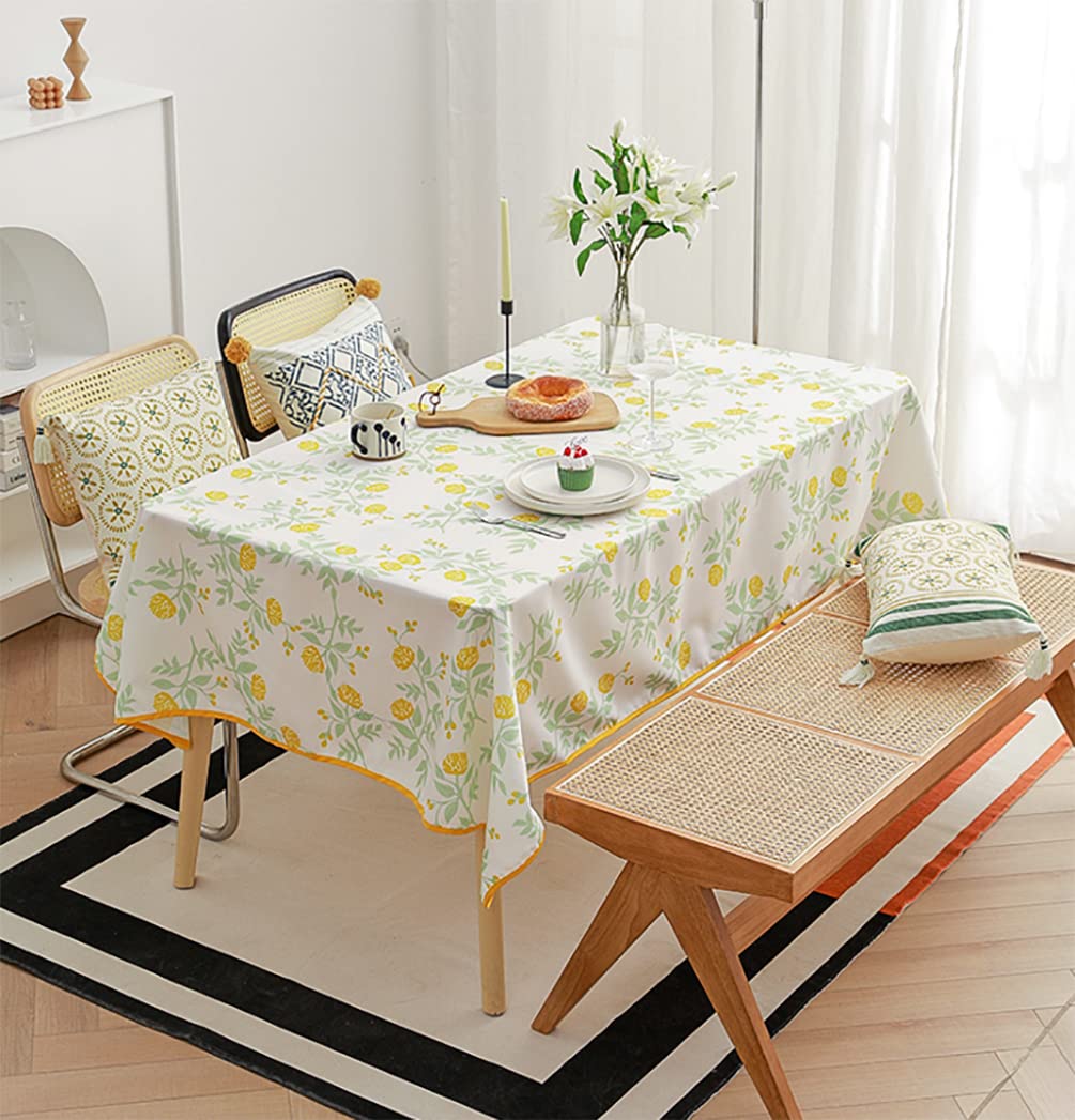 Fennco Styles Garden Floral Print Tablecloth 55" W x 55" L - Yellow Flowers Wrinkle-Free Washable Table Cover for Everyday Use, Banquets, Holidays, Indoor Outdoor Events and Special Occasions