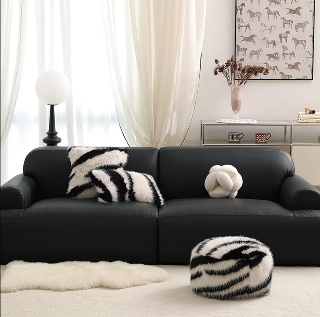 Fennco Styles Zebra Faux Fur Animal Design Decorative Throw Pillow Cover 18" W x 18" L – Black Stripe Plush Cushion Case for Couch, Bedroom, Living Room and Office Décor