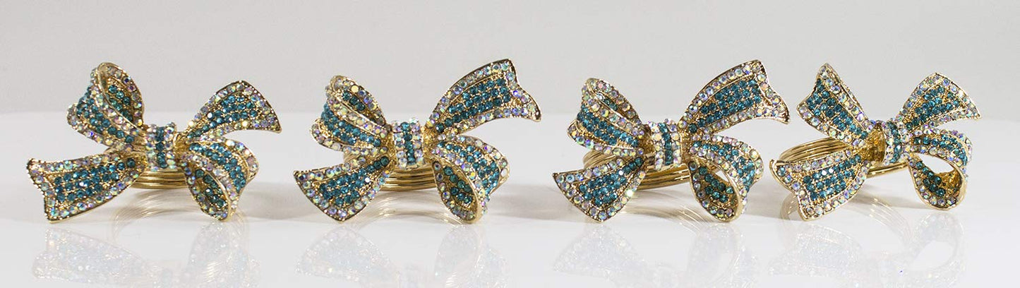 Fennco Styles Stunning Crystal Bowknot Gold-Plated Napkin Rings Wedding Holiday Table Decoration - Set of 4