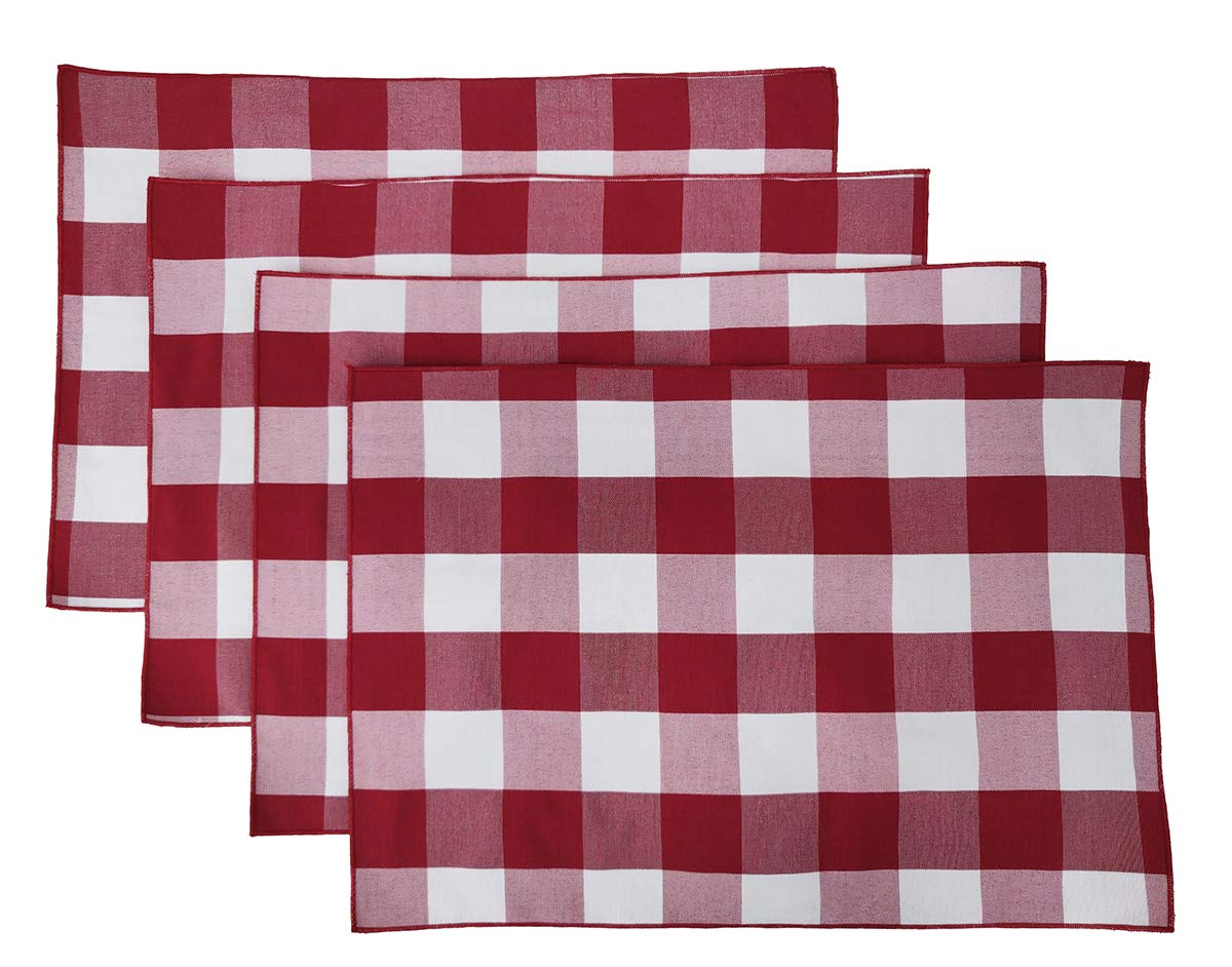 Fennco Styles Buffalo Check Double Layers Reversible Placemats 14" W x 20" L, Set of 4 - Handmade in USA - Plaid Table Mats for Everyday Use, Banquet, Holiday, Family Gathering, Special Occasion