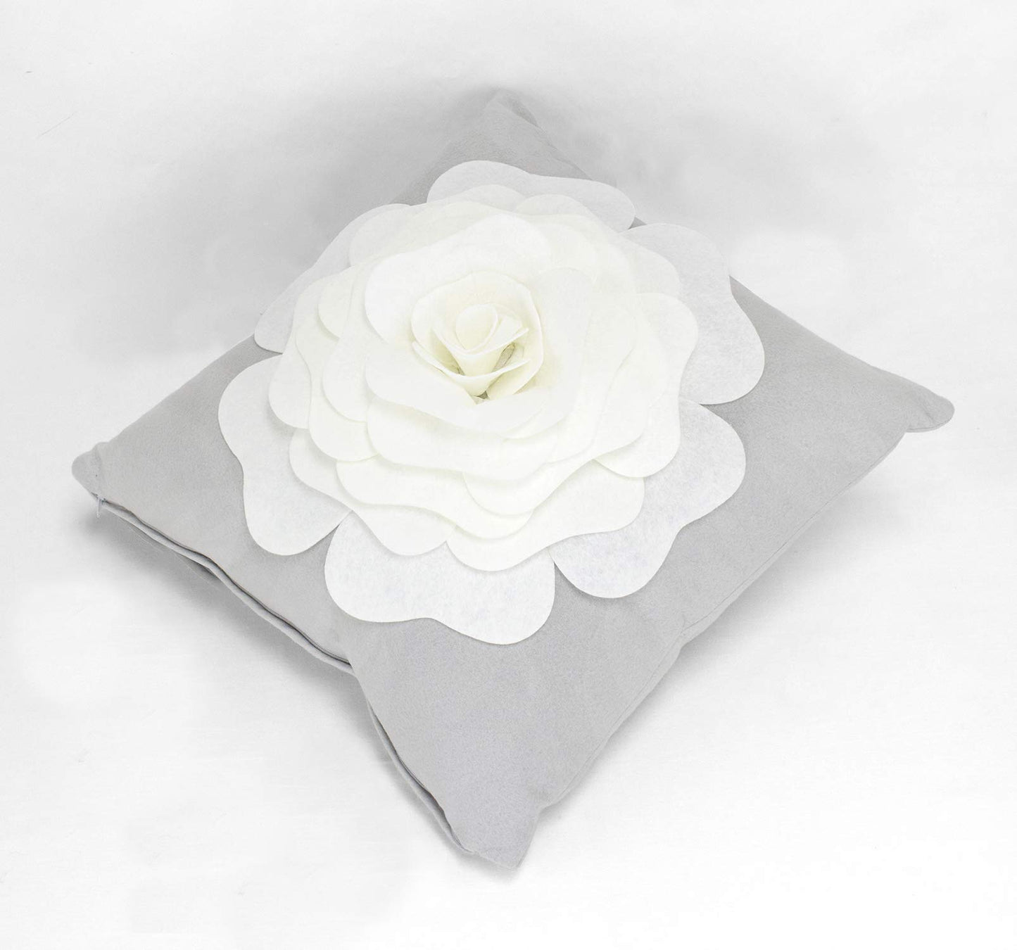 Fennco Styles Large Felt 3D Rose Decorative Throw Pillow 17 x 17 Inch - Flower Pillow for Couch, Home Décor, Bedroom Décor and Holiday, Housewarming Gift