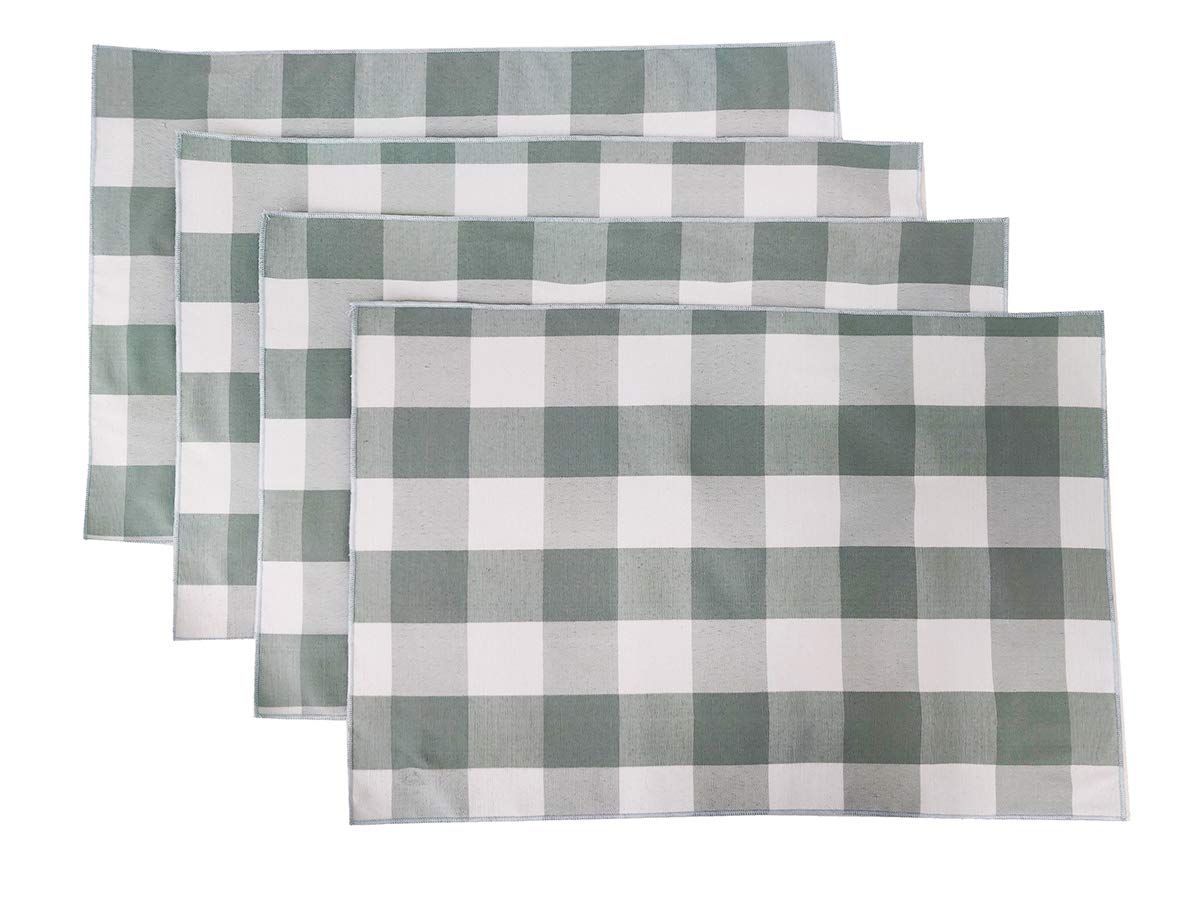 Fennco Styles Buffalo Check Double Layers Reversible Placemats 14" W x 20" L, Set of 4 - Handmade in USA - Plaid Table Mats for Everyday Use, Banquet, Holiday, Family Gathering, Special Occasion
