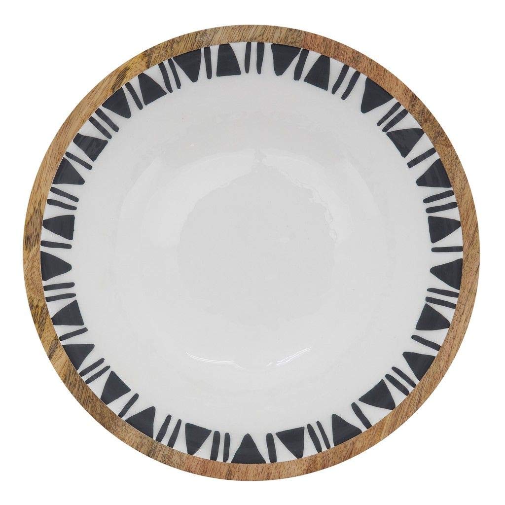 Fennco Styles 10" Round Mango Wood Serving Bowl with Black Arrow Trim Enamel Design for Fruits, Salads, Sides, Home, Kitchen Décor and Holiday Gatherings