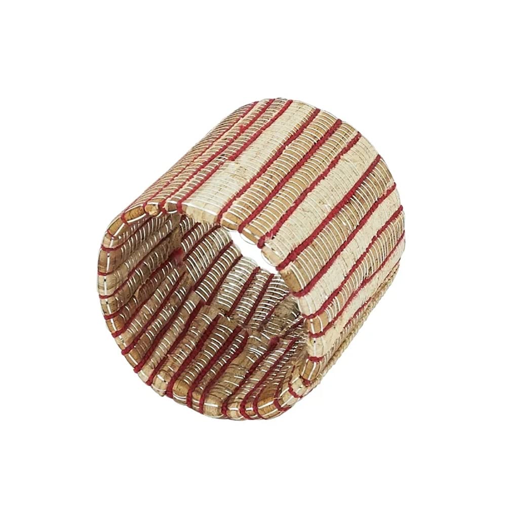Fennco Styles Braided Water Hyacinth Napkin Rings, Set of 4 - Shimmering Woven Nubby Napkin Holders for Home, Dining Table, Banquets, Holidays and Special Events