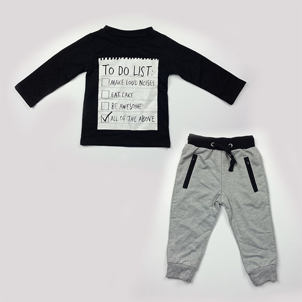 stylesilove Chic to DO List Graphic Boy T-Shirt and Pants 2-Piece (3-4 Years) Black Multi