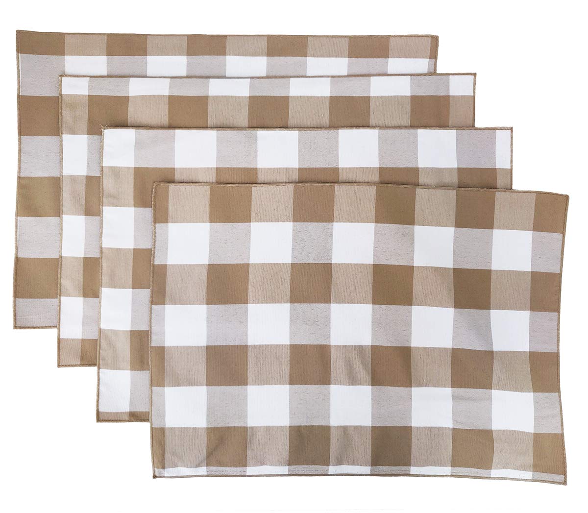 Fennco Styles Buffalo Check Double Layers Reversible Placemats 14" W x 20" L, Set of 4 - Handmade in USA - Plaid Table Mats for Everyday Use, Banquet, Holiday, Family Gathering, Special Occasion