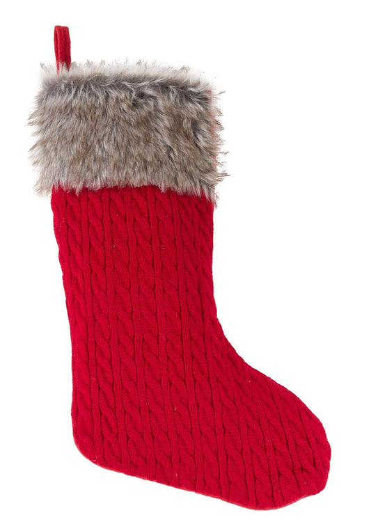 Fennco Styles Luxury Holiday Faux Fur Knit Christmas Stocking Holder (Red-Brown)
