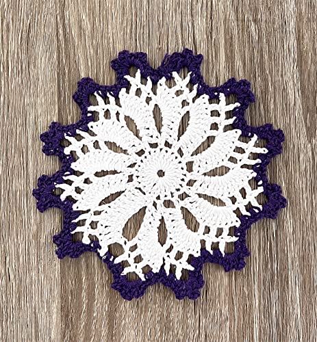 Fennco Styles Handmade Crochet Cotton Whirlwind Two-Tone Doily 6-Inch Round, 2-Piece - Drink Coaster for Everyday Use, Holiday, Farmhouse Décor, Cocktail, Tea Party, Special Occasion