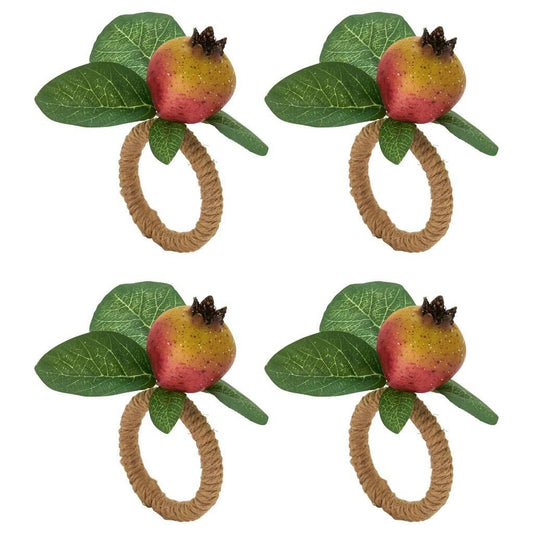 Fennco Styles Handmade Pomegranate Napkin Rings, Set of 4 - Multicolor Decorative Napkin Holders for Dining Table, Seasonal Décor, Banquets, Holidays and Special Occasion