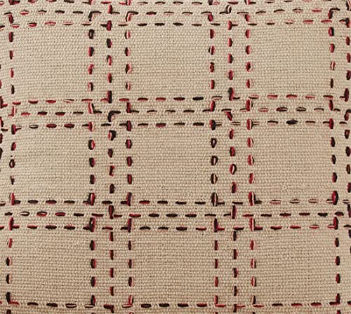 Fennco Styles Stitched Checker Cotton Decorative Throw Pillow 20" W x 20" L - Natural Square Cushion for Home, Couch, Living Room, Bedroom and Office Décor