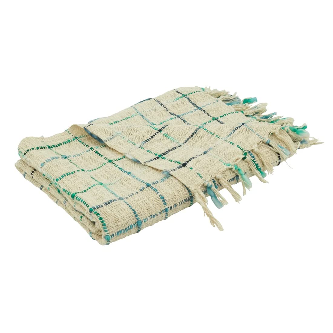 Fennco Styles Crosshatch Weave Tassel Soft Throw Blanket 50" W x 60" L – Blue Woven Blanket for Home, Couch, Bedroom, Living Room and Office Décor