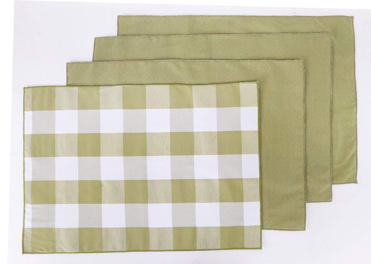 Fennco Styles Buffalo Check Double Layers Reversible Placemats 14" W x 20" L, Set of 4 - Handmade in USA - Plaid Table Mats for Everyday Use, Banquet, Holiday, Family Gathering, Special Occasion
