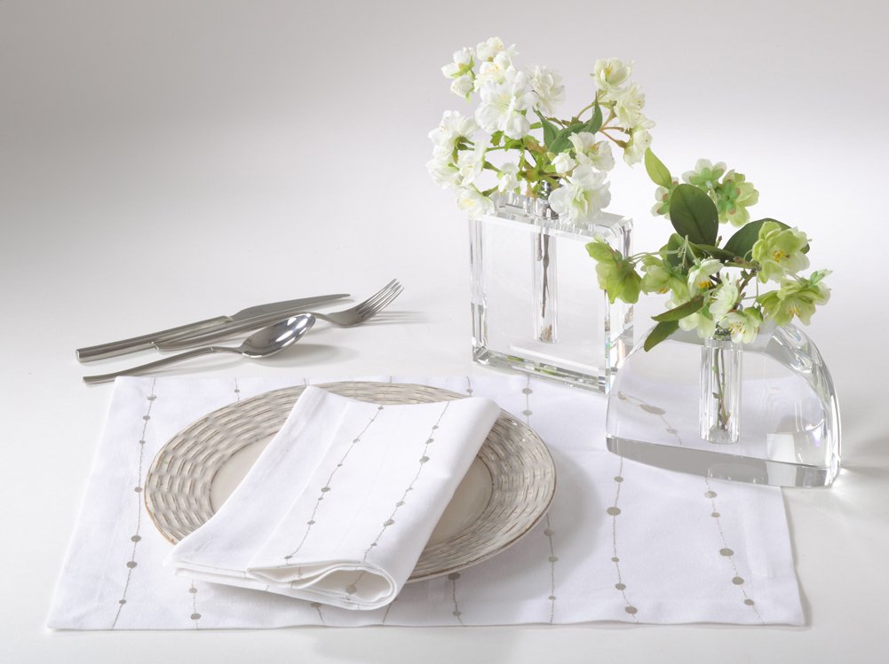 Fennco Styles Modern Silver Embroidery 100% Cotton Tablecloth - White Table Cover for Everyday Use, Dining Room Décor, Wedding, Special Events and Holiday